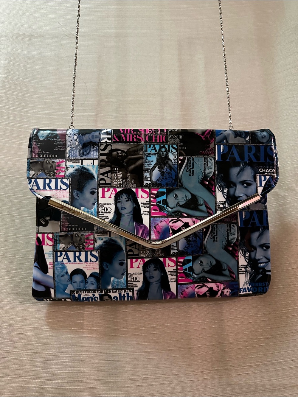 Olivia Miller Y2K Inspired Magazine Print Envelope Clutch Chain Strap Shoulder